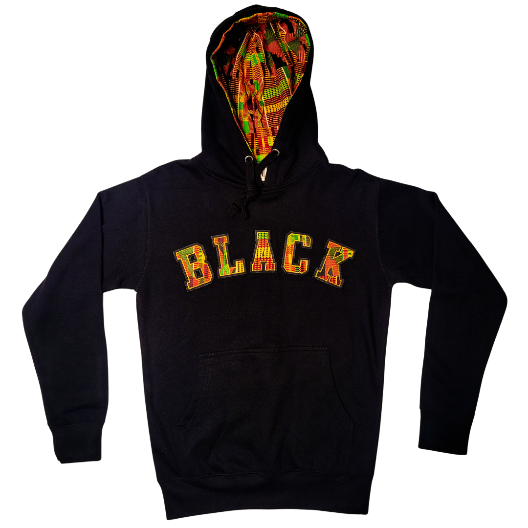 Samples: Adult Hoodies, Various Kente Prints - BLACK - Kente Hoodies