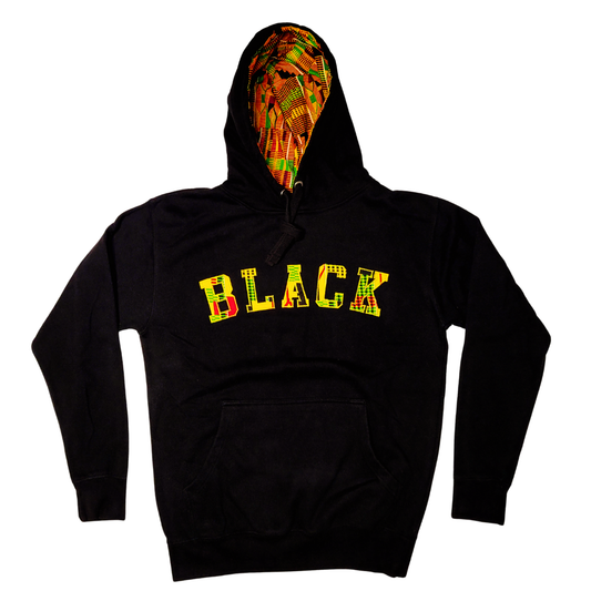 Samples: Adult Hoodies, Various Kente Prints - BLACK - Kente Hoodies