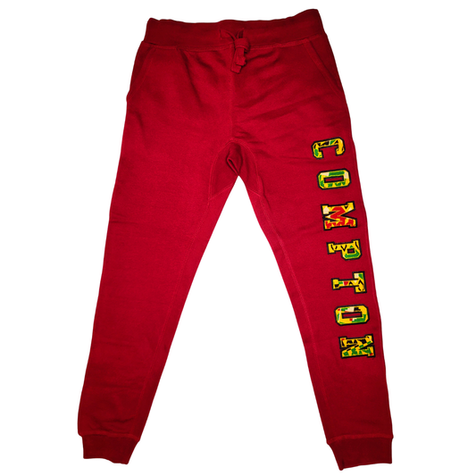 Samples: Adult Joggers Sweatpants, Red, Green, Yellow, Black, White Kente Print - Compton