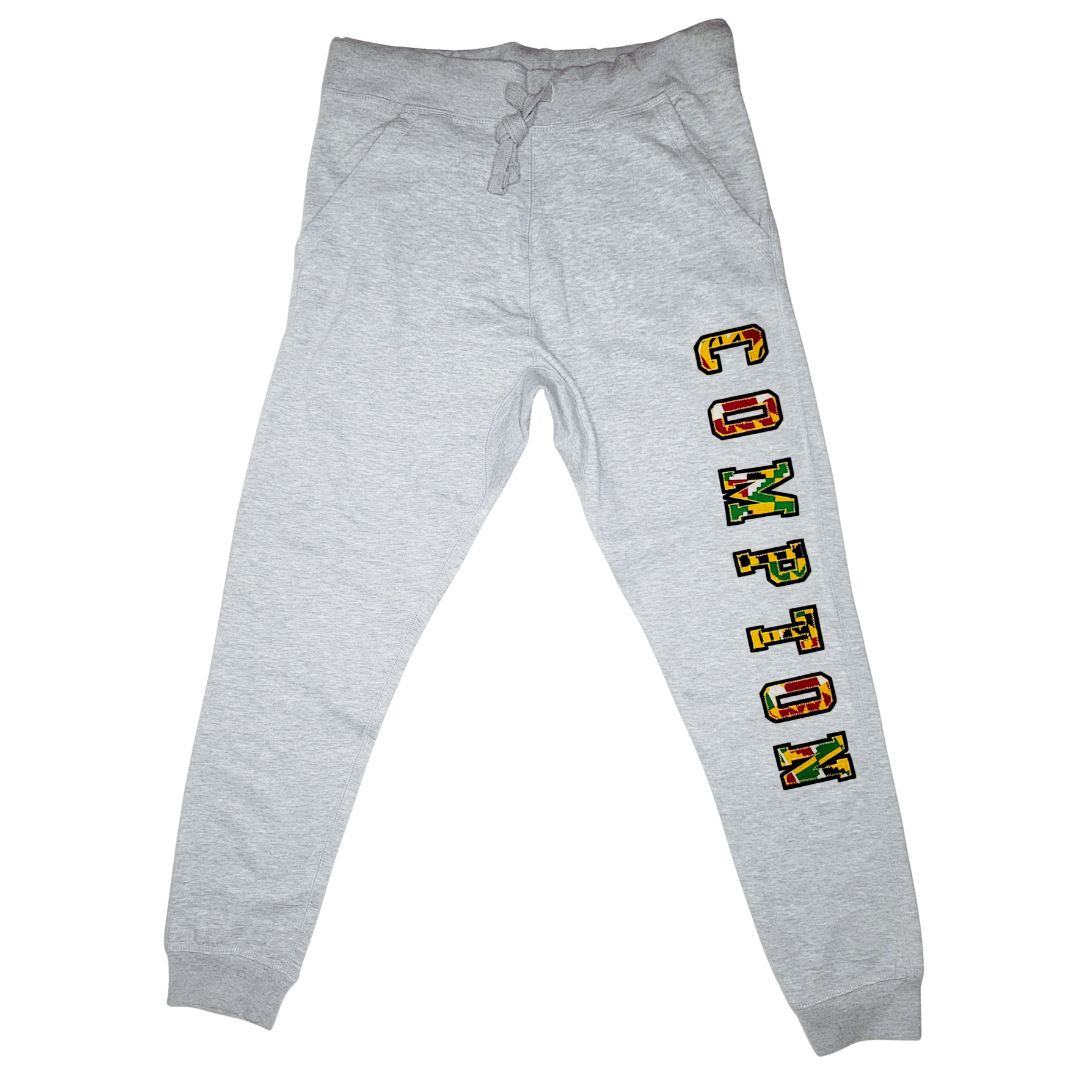 Samples: Adult Joggers Sweatpants, Red, Green, Yellow, Black, White Kente Print - Compton