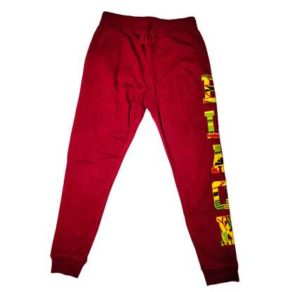 Samples: Adult Joggers Sweatpants, Multiple Kente Prints - Large Print BLACK