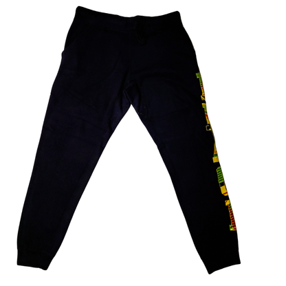 Samples: Adult Joggers Sweatpants, Multiple Kente Prints - Large Print BLACK