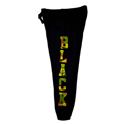 Samples: Adult Joggers Sweatpants, Multiple Kente Prints - Large Print BLACK