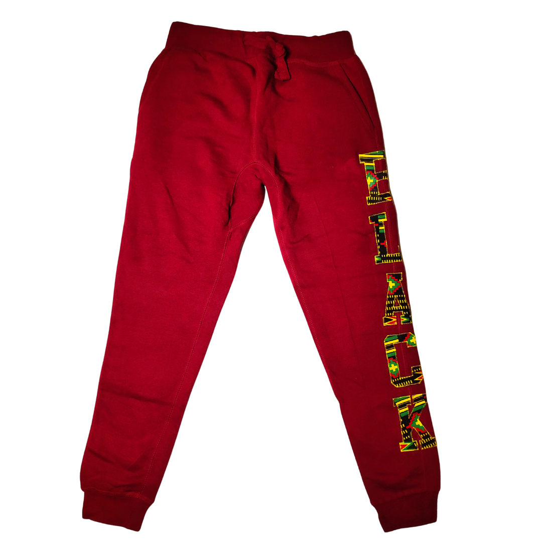 Samples: Adult Joggers Sweatpants, Multiple Kente Prints - Large Print BLACK