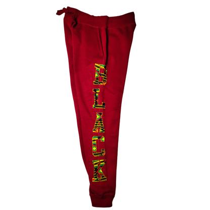 Samples: Adult Joggers Sweatpants, Multiple Kente Prints - Large Print BLACK
