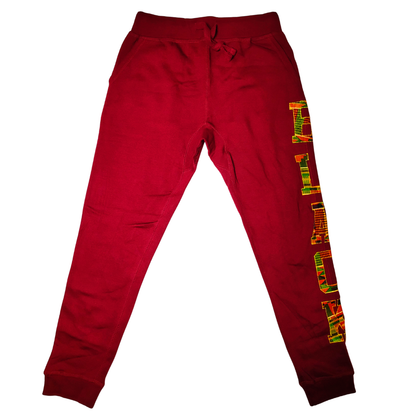 Samples: Adult Joggers Sweatpants, Multiple Kente Prints - Large Print BLACK