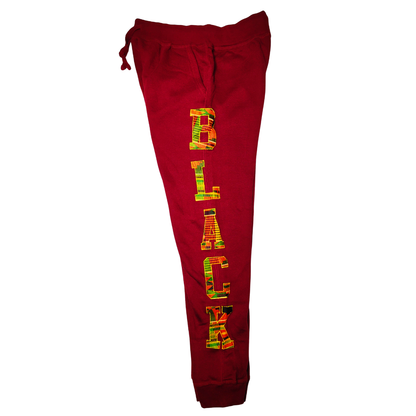 Samples: Adult Joggers Sweatpants, Multiple Kente Prints - Large Print BLACK