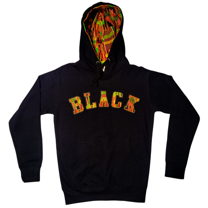 Samples: Adult Hoodies, Various Kente Prints - BLACK - Kente Hoodies