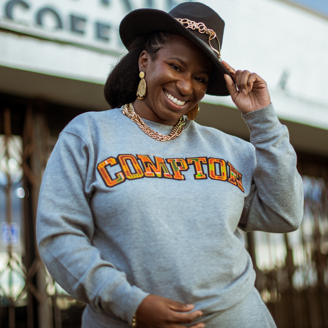 Adult Crewneck Sweatshirt, Classic Kente Print: Large Print - Compton